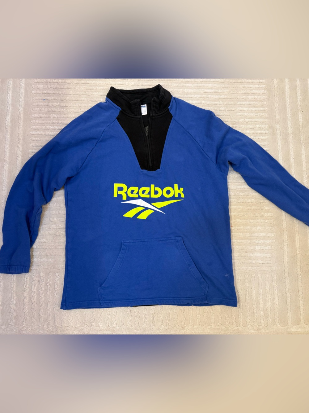 Reebok Classic Blue & Black Quarter Zip Pullover Sweatshirt Size L